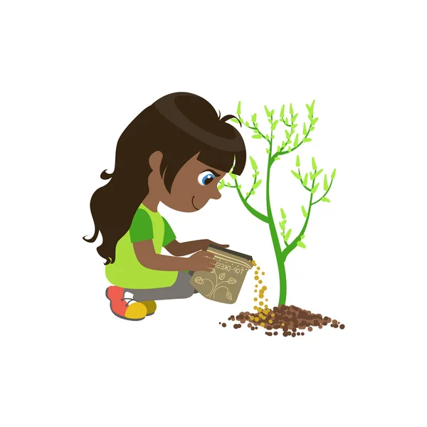 Chica aplicando el fertilizante — Archivo Imágenes Vectoriales