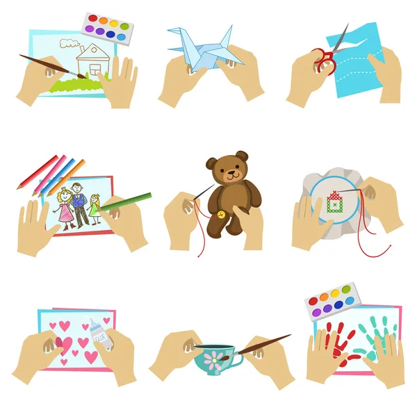 Hands Doing Different Crafts — Stock Vector