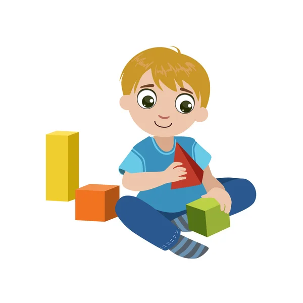 Pojke leker med block — Stock vektor