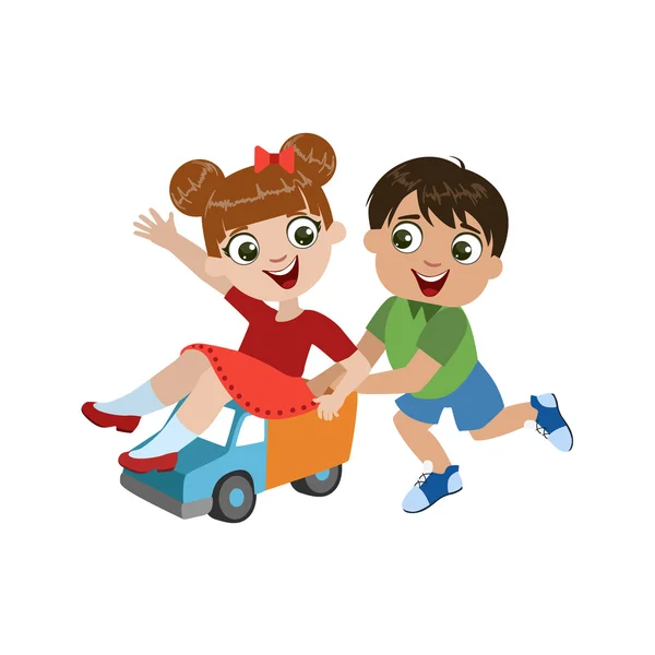 孩子玩玩具卡车 — 图库矢量图片