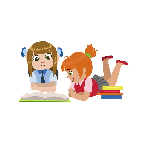 Teo Girls leyendo un libro — Vector de stock