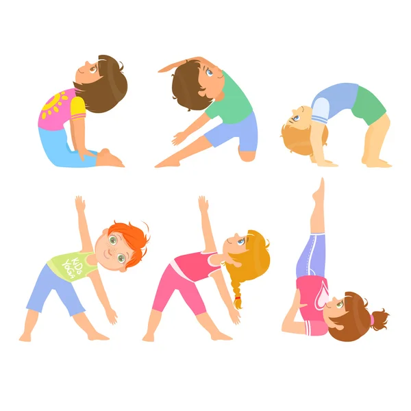 Çocuklar basit Yoga Poses yapıyor — Stok Vektör