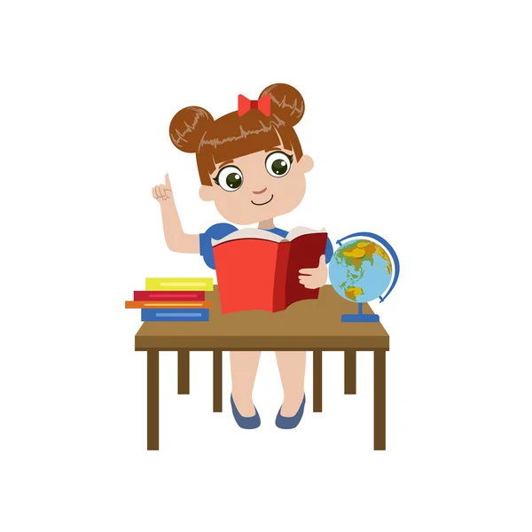 Chica Brhing El escritorio de lectura — Vector de stock