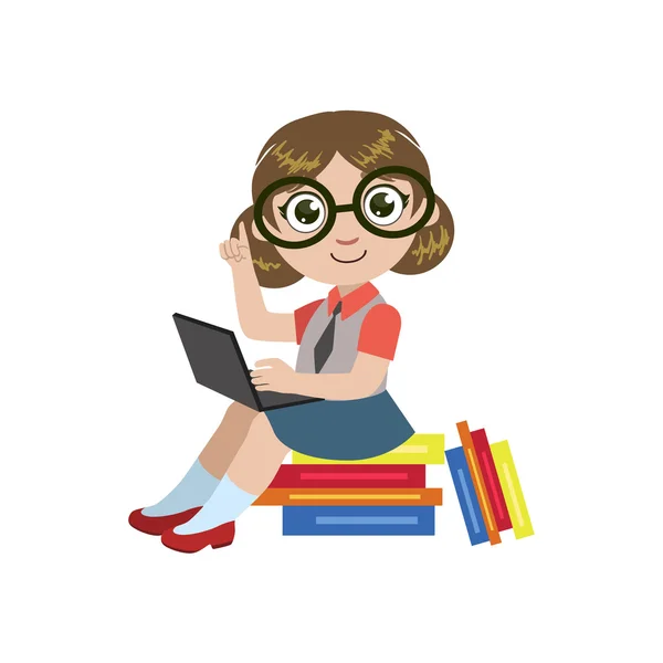 Mädchen mit Brille beim Lesen — Stockvektor