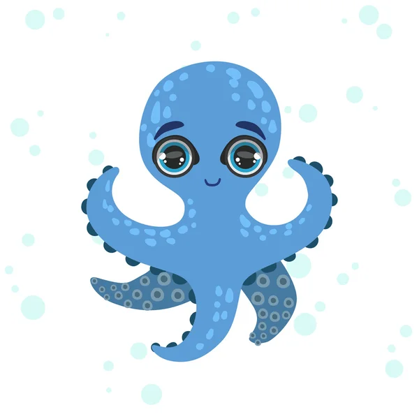 Blue Octopus Drawing — Stock Vector