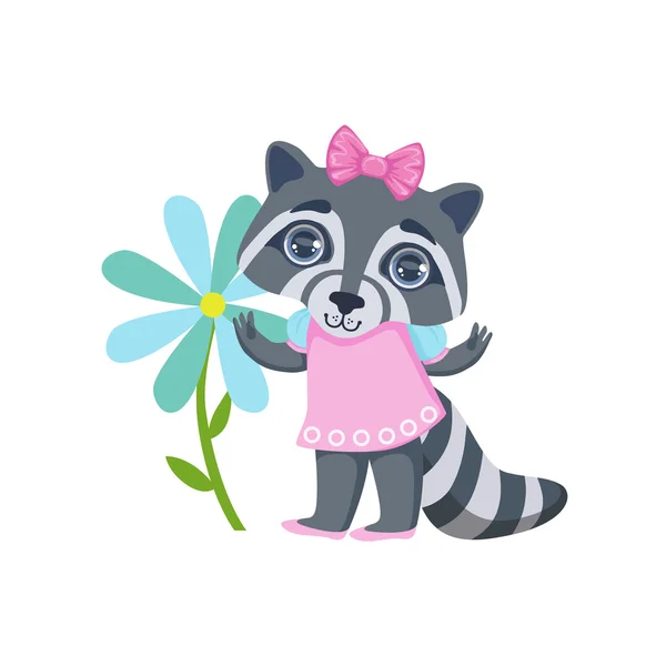 Chica mapache con flor gigante — Vector de stock