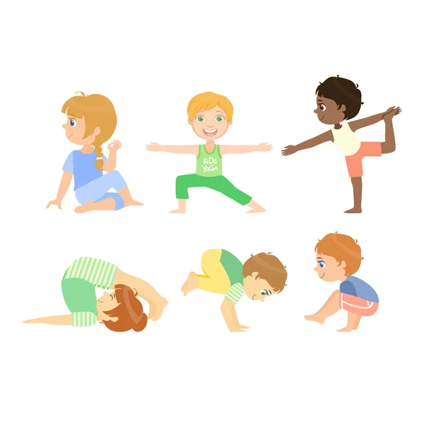 Kids Doing Advanced Yoga Poses — Stock Vector