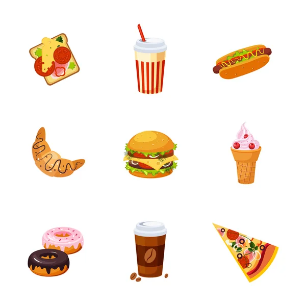 Set de artículos de comida rápida — Vector de stock