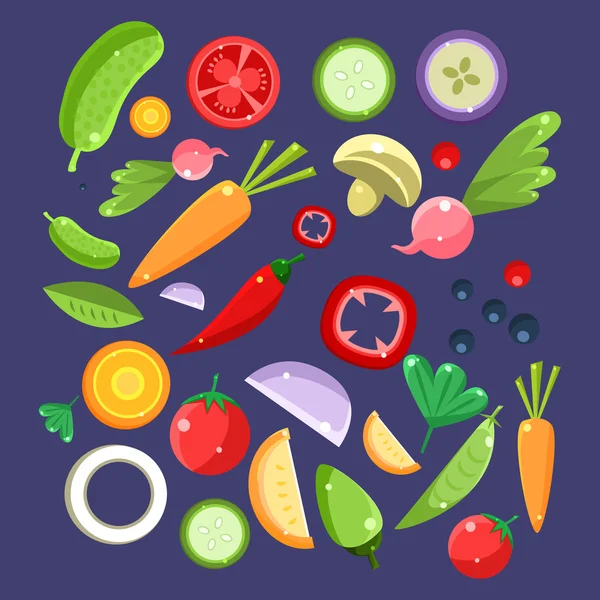 Colección de ingredientes de ensalada de verduras — Vector de stock