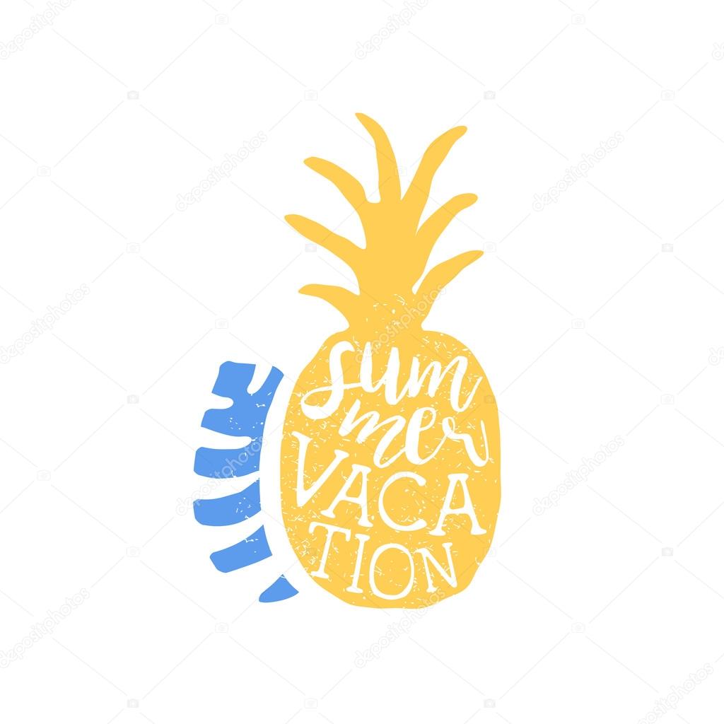 Summer Vacation Colorful Ad. Colorful Summer Beach Holiday Promotion Banner. Cool Calligraphic Hand Drawn Vector Advertisement For Travel Agency.