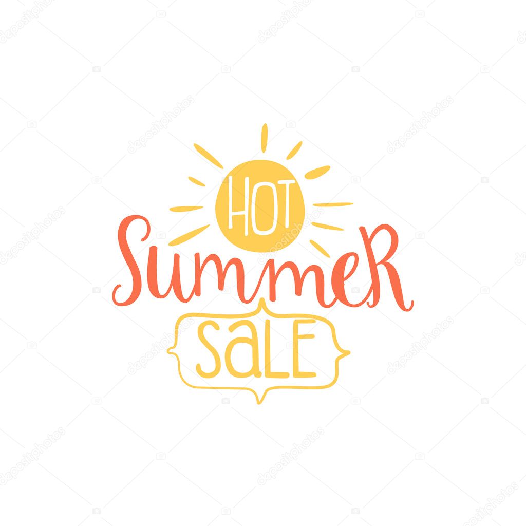 Hot Sale Colorful Ad. Colorful Summer Beach Holiday Promotion Banner. Cool Calligraphic Hand Drawn Vector Advertisement For Travel Agency.