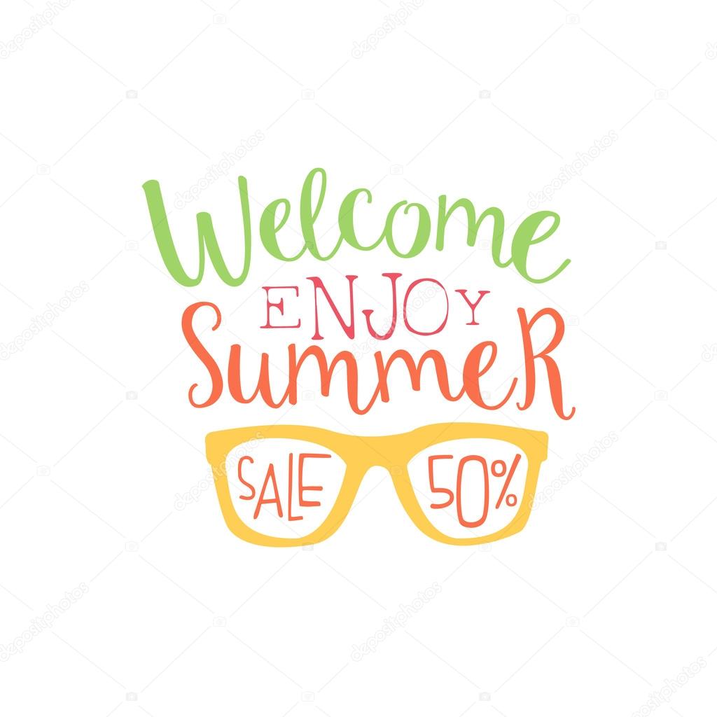 Summer Sale Colorful Ad. Colorful Summer Beach Holiday Promotion Banner. Cool Calligraphic Hand Drawn Vector Advertisement For Travel Agency.