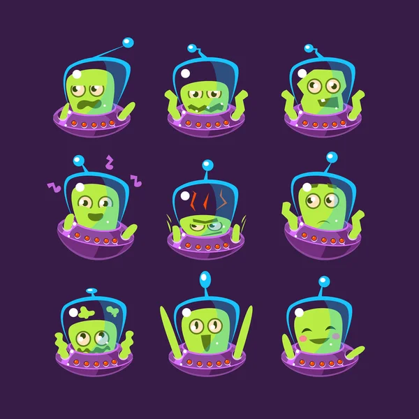 Alien In Ufo Emoji Set — Stock Vector