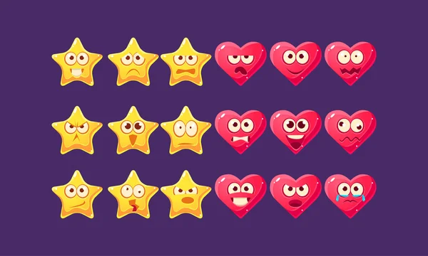 Stars And Hearts Emoji Character Set — Stock Vector