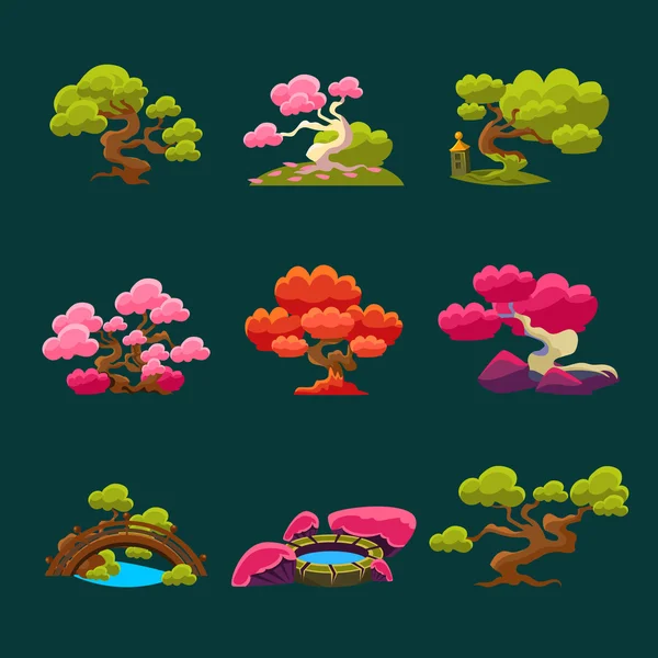 Δέντρα σε σύνολο ιαπωνικό στυλ — Διανυσματικό Αρχείο