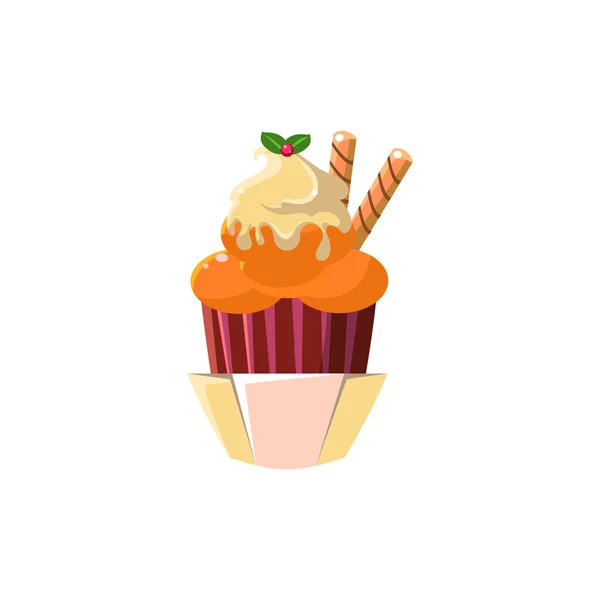 Cupcake lindo con pajitas de gofre — Vector de stock