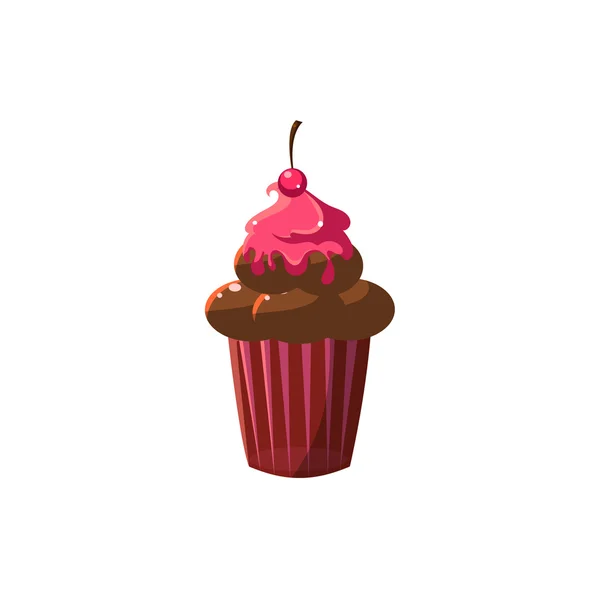 Cute Cupcake With Marashino Cherry — Stock Vector