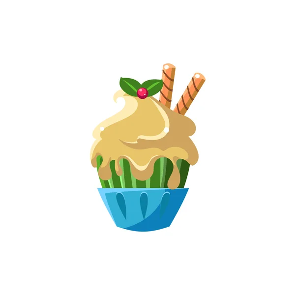 Χαριτωμένο Cupcake με λευκό γλάσο — Διανυσματικό Αρχείο