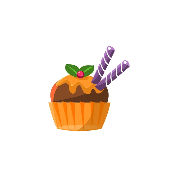 Cute Cupcake With Chocolate — Stock Vector