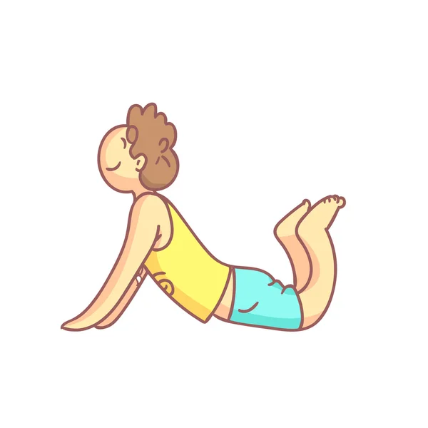 Chico haciendo Cobra Yoga Pose — Vector de stock