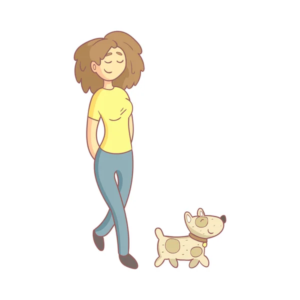 Mulher andando o cão —  Vetores de Stock