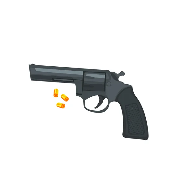 Handgun And Three Bullets — Stock Vector
