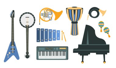 Müzik aletleri gerçekçi çizim seti