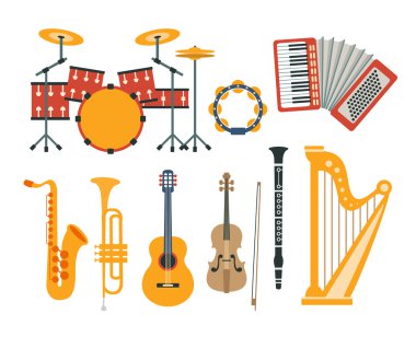 Müzik aletleri gerçekçi çizimleri koleksiyonu