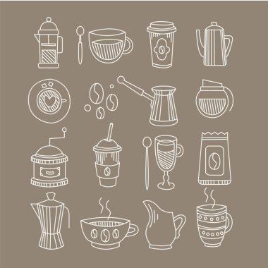 Kahve ilgili kroki çizimleri Set