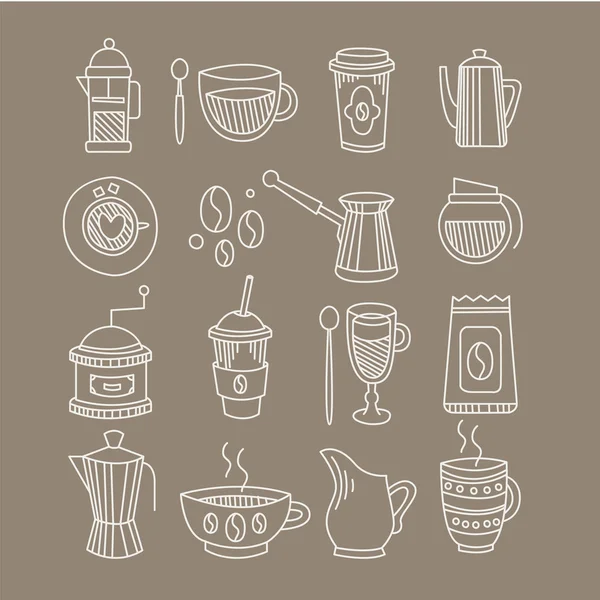 Koffie verwante schets tekeningen Set — Stockvector