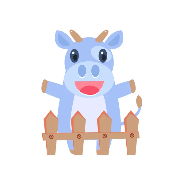 Happy Cow Behind Wooden Shed — Stock Vector