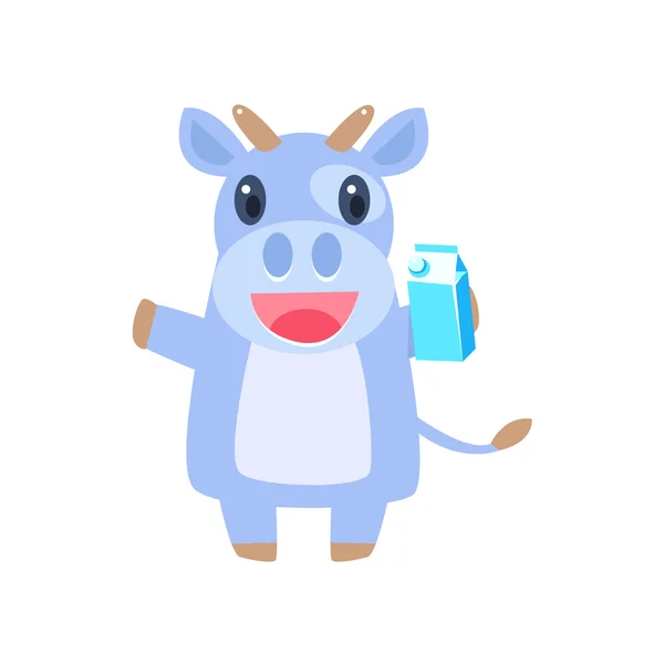 Cow Holding Box Of Milk — Stock Vector