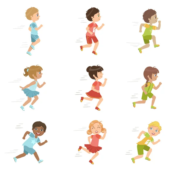 Niños Running Set — Archivo Imágenes Vectoriales