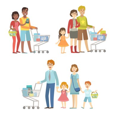 Süpermarkette Alışveriş Sepetleri ile Aileler