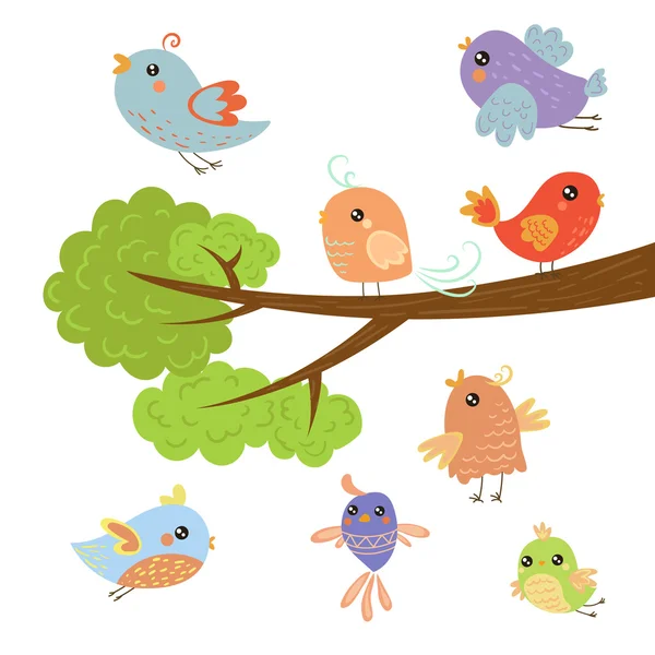 Aves pequenas bonitos diferentes — Vetor de Stock