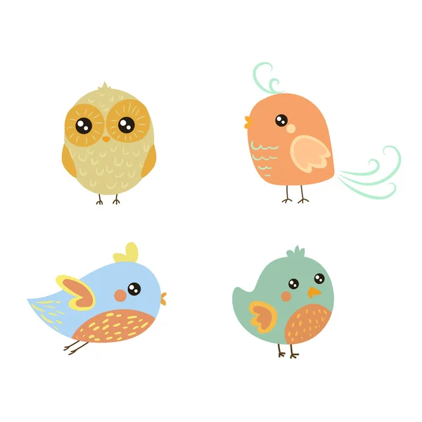 Cuatro lindo pájaro polluelos conjunto — Vector de stock