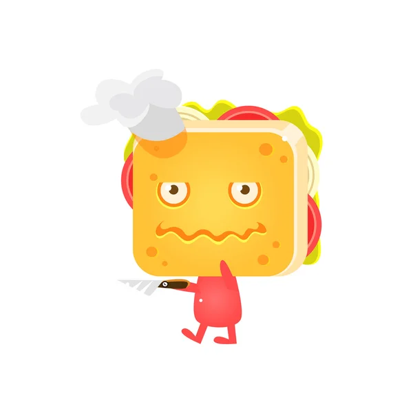 Personagem de sanduíche com faca de cozinha — Vetor de Stock