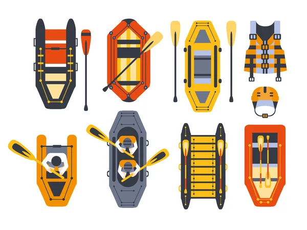 Rafting Barcos y conjunto de engranajes — Vector de stock