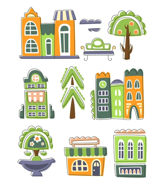 City Buildings And Other Elements Creative Design Collection — Stock Vector