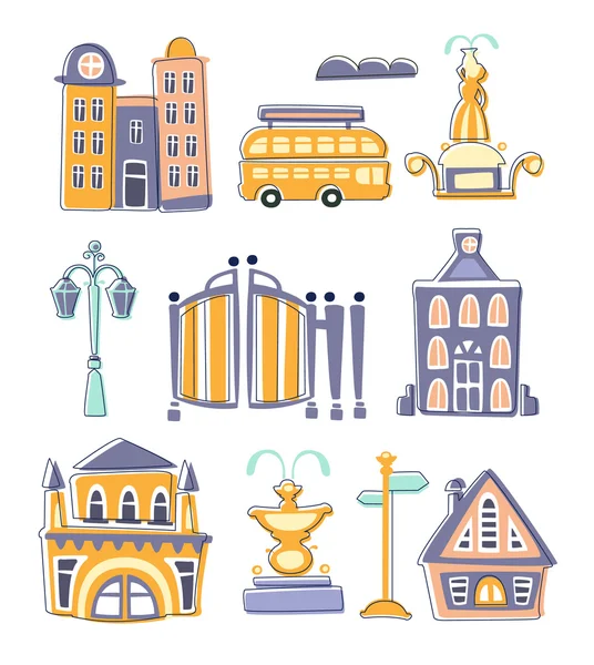 City Buildings And Other Elements Creative Design Set — Stock Vector