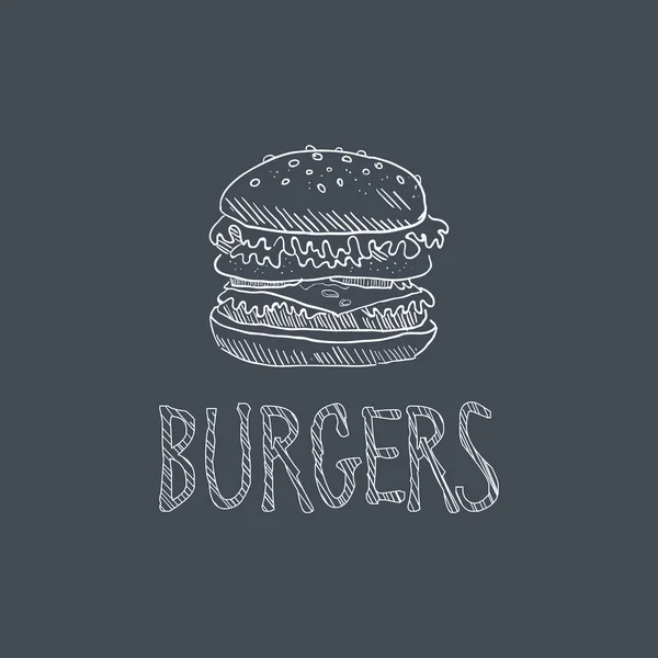 Burger szkic stylu kredą na tablicy elementu Menu — Wektor stockowy