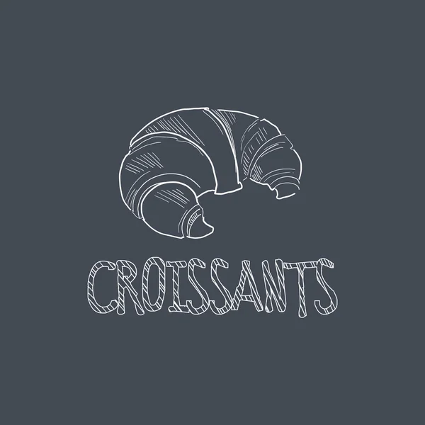 Croissant Skizze Stil Kreide auf Tafel Menüpunkt — Stockvektor