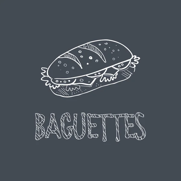 Baguette Sketch stile gesso sulla lavagna voce di menu — Vettoriale Stock