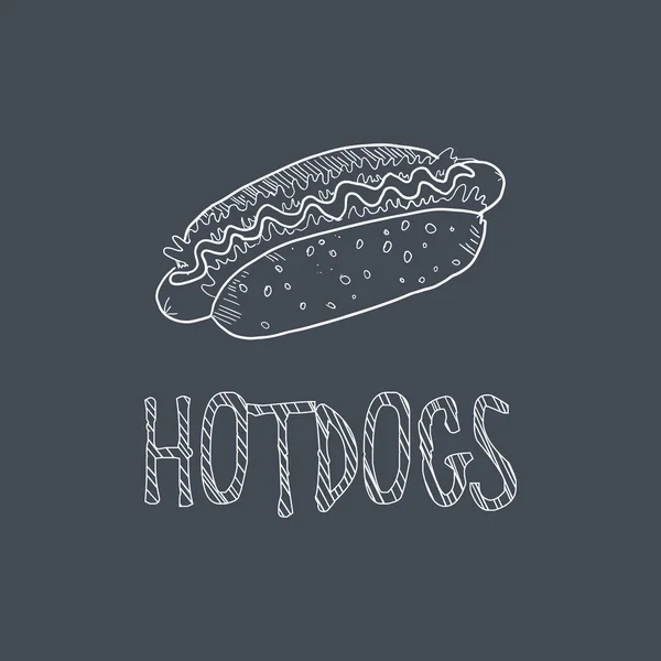 Hotdog schets stijl krijt op Blackboard Menu-Item — Stockvector