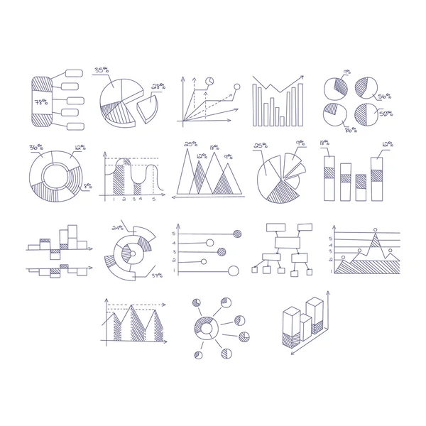 Different Type Of Hand Drawn Charts Set — Stock Vector