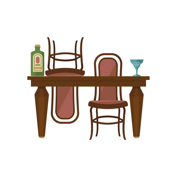 Antik fa étkező asztal és szék — Stock Vector