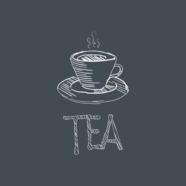 Gesso stile Tea Sketch sulla lavagna voce di menu — Vettoriale Stock