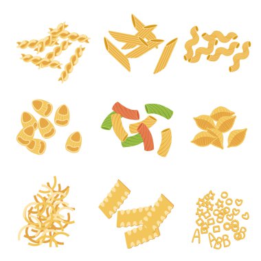 Klasik İtalyan makarna türleri koleksiyonu