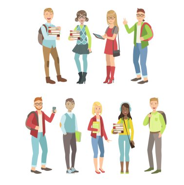 College Students Characters Set clipart