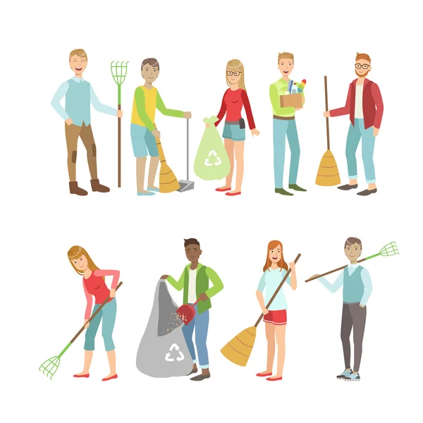 Adult People Cleaning Up Outdoors — Stock Vector